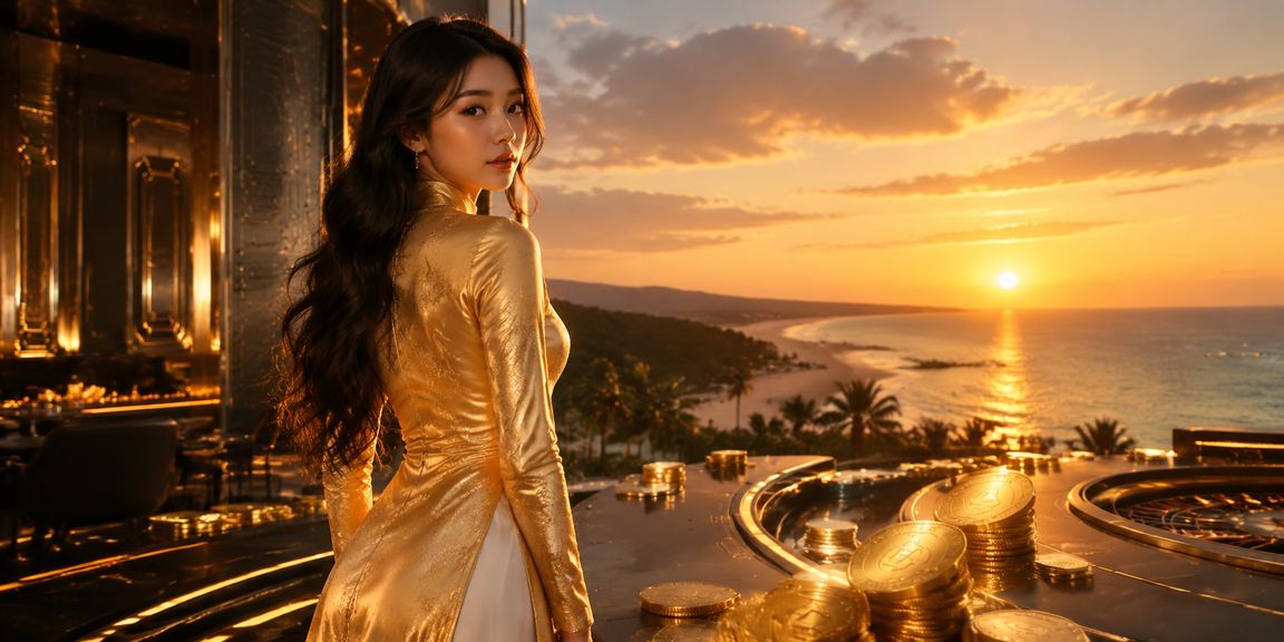 Khung cảnh Mũi Né với người dùng mặc áo dài theo dõi thông tin cá cược casino trực tuyến