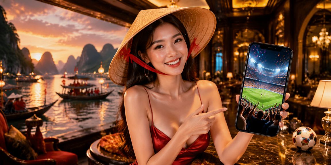 Người dùng Sài Gòn đăng ký tài khoản cá cược trực tuyến với nón lá truyền thống trong khung cảnh đô thị